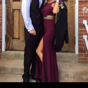 Burgundy Mac Duggal prom dress!